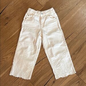 Zara Girls Kids Cream Eyelet-Trim Pants